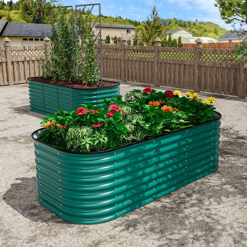 VEIKOUS 24''H Galvanized Steel Raised Garden Bed, Bottomless Design for Healthy Plant Growth