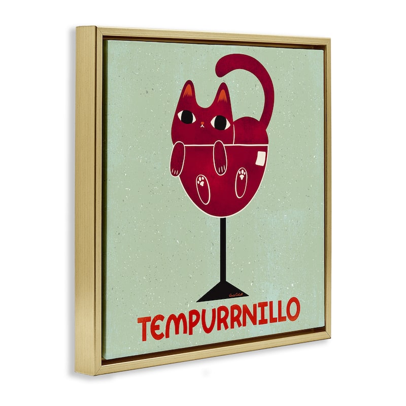 Stupell Tempurrnillo Cat Wine Framed Floater Canvas Wall Art Design By Carrie Cantwell