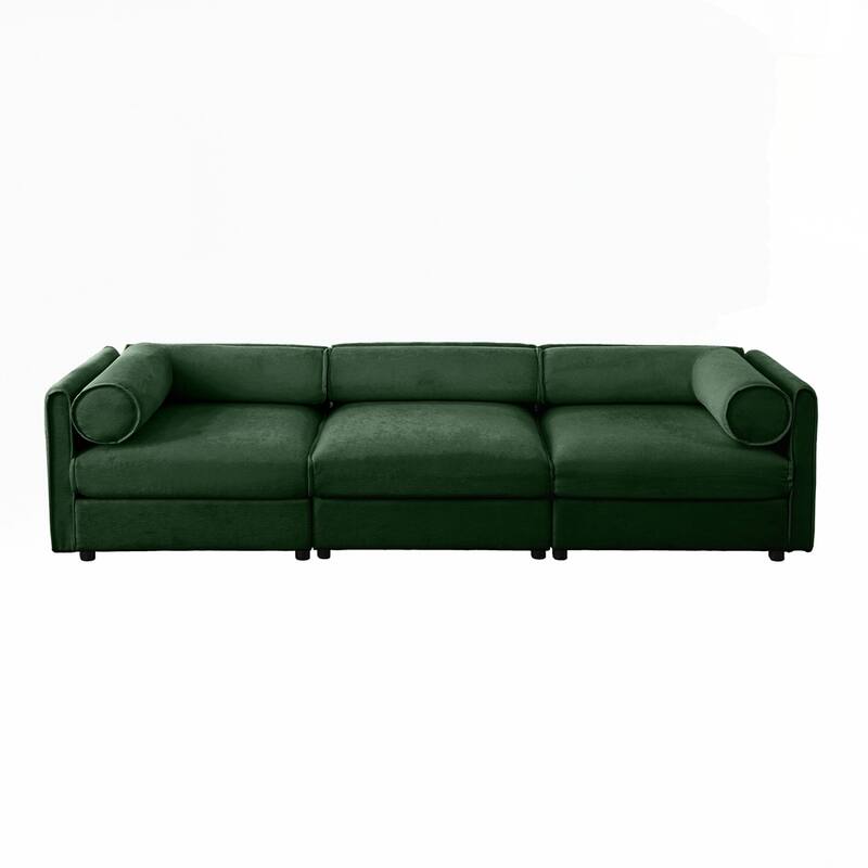 Cylindrical Backrest and Armrests Chenille Sofa with Storage Seat