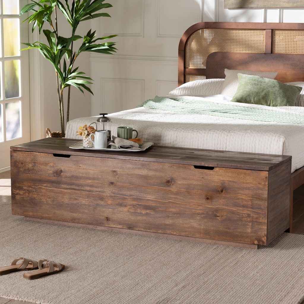 Alfonso Wood Storage Trunk with Hinged Lid - Rectangular Blanket Chest and Bedroom Bench with Spacious Interior