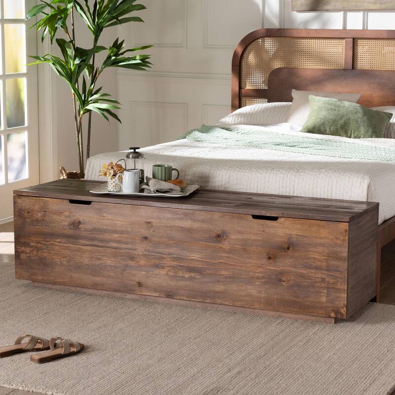 Alfonso Wood Storage Trunk with Hinged Lid - Rectangular Blanket Chest and Bedroom Bench with Spacious Interior