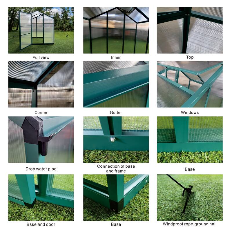 Greenhouse Shed Polycarbonate Plant Shed with UV Protection Garden Shed, Rust-resistant Powder-coated