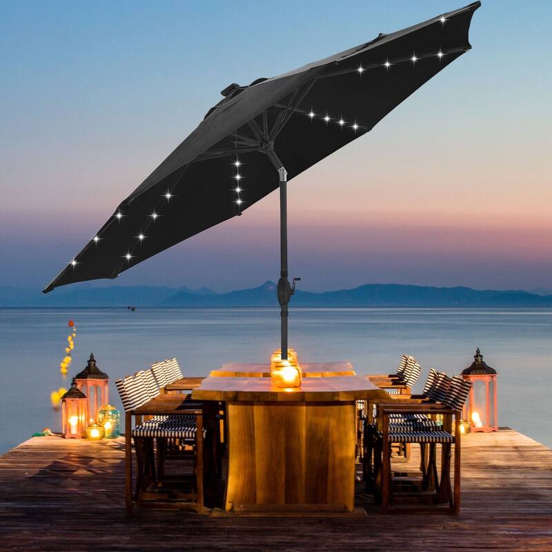 Autlaycil 10FT Solar Power LED Lights Patio Umbrella - Black