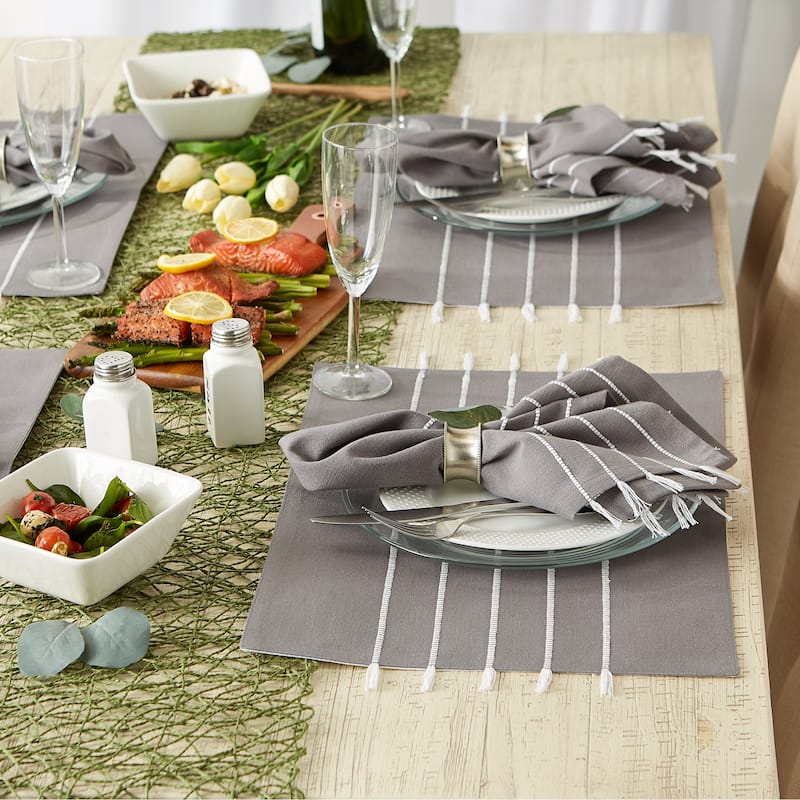 Gray and White Stripe Tassel Placemat (Set of 4)