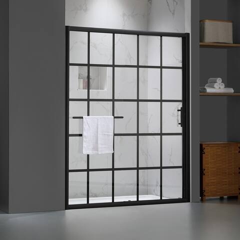 FELYL 60'' W x 72'' H Single Sliding Framed Shower Door with Heat Soaking Process and Protective Coating Clear Glass