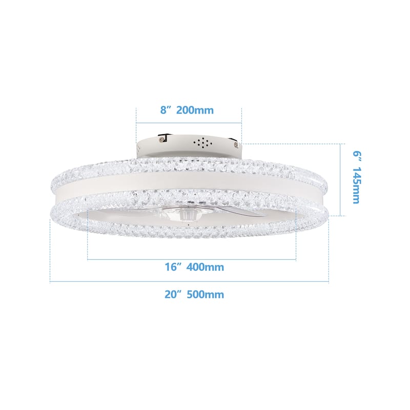 20" Luxury Double Ring LED Ceiling Fan with Light