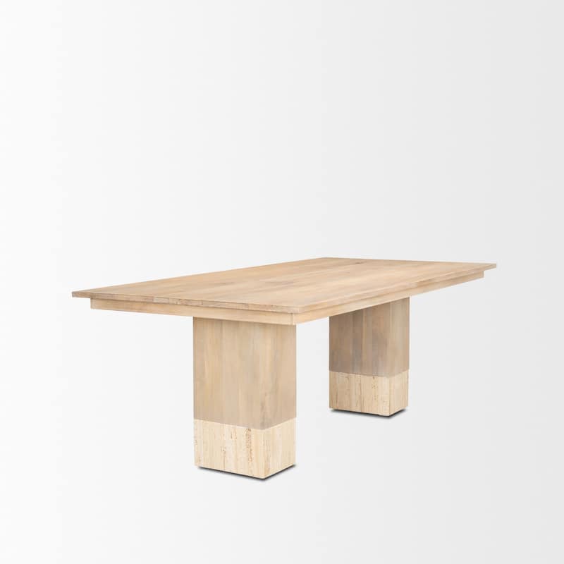 Shivon 84" Rectangular Brown Mango Wood W/ Travertine Dining Table