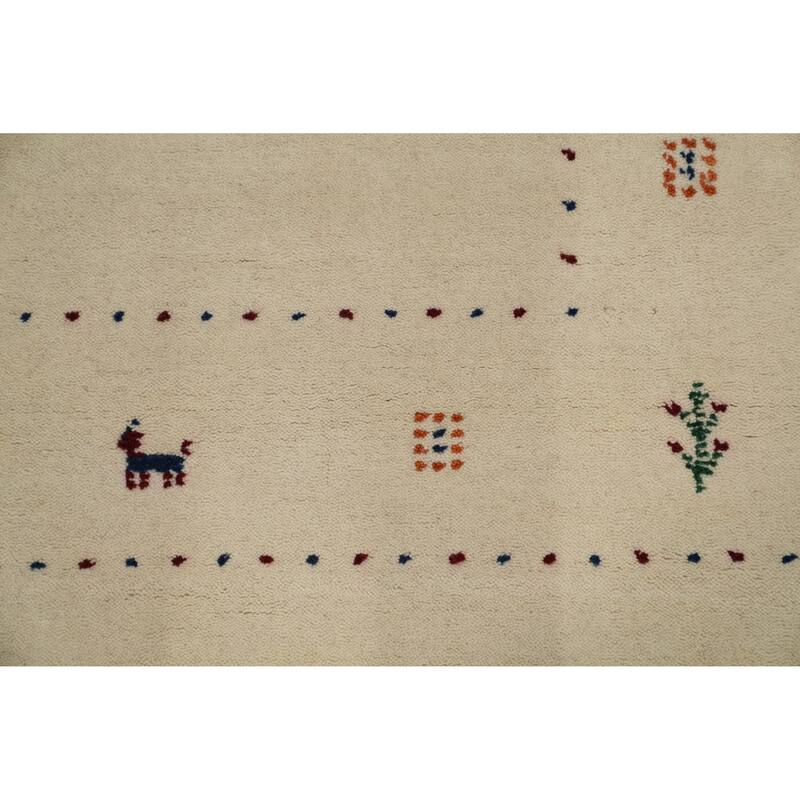 Hand Knotted Oriental 100% Wool Carpet Tribal Animal Pictorial Beige & Ivories Gabbeh Area Rug - 6' 5'' X 6' 7''