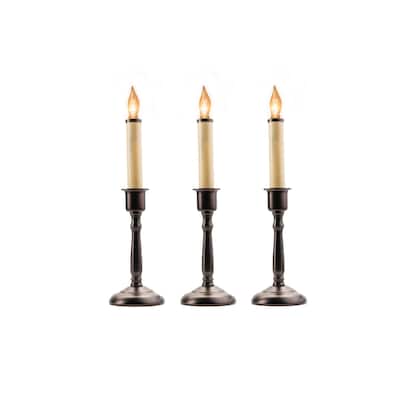 Lighted LED Window Candles - 12" - Beige and Bronze - Set of 3