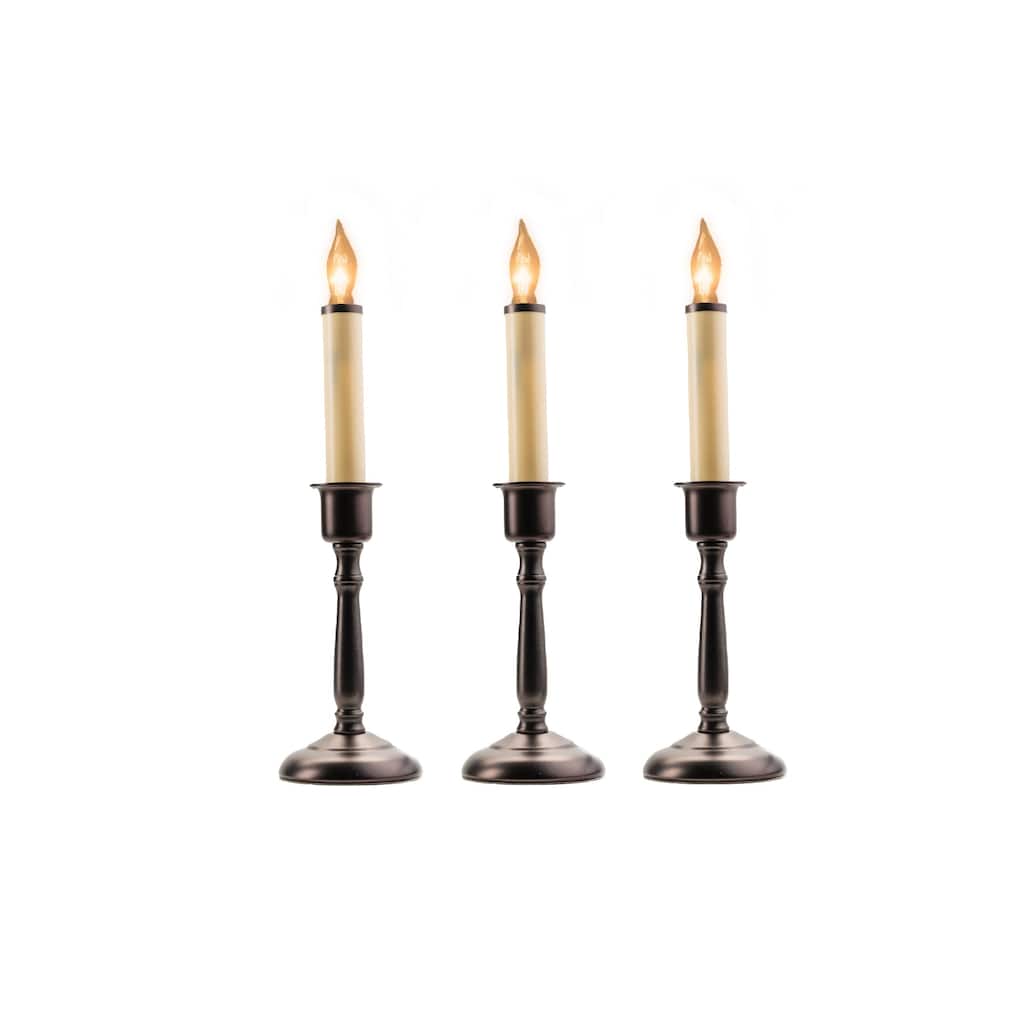 Lighted LED Window Candles - 12" - Beige and Bronze - Set of 3