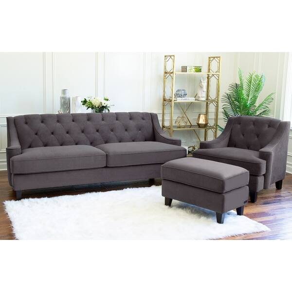 Shop Abbyson Claridge Dark Grey Velvet 3 Piece Livingroom Set On
