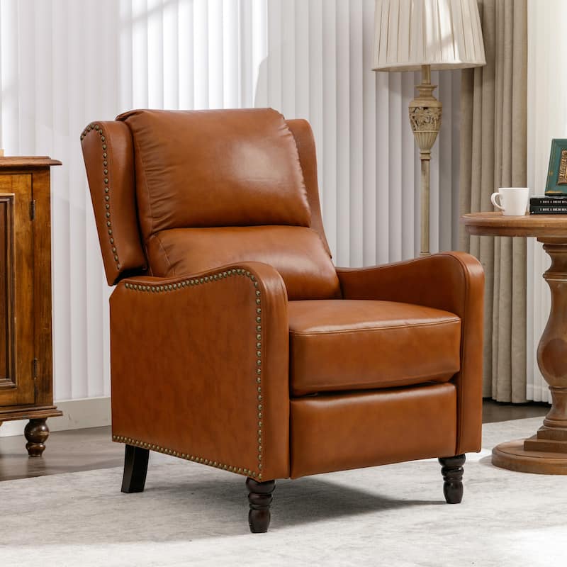 Leather Pushback Recliner Comfortable Living Room Chair - Camel