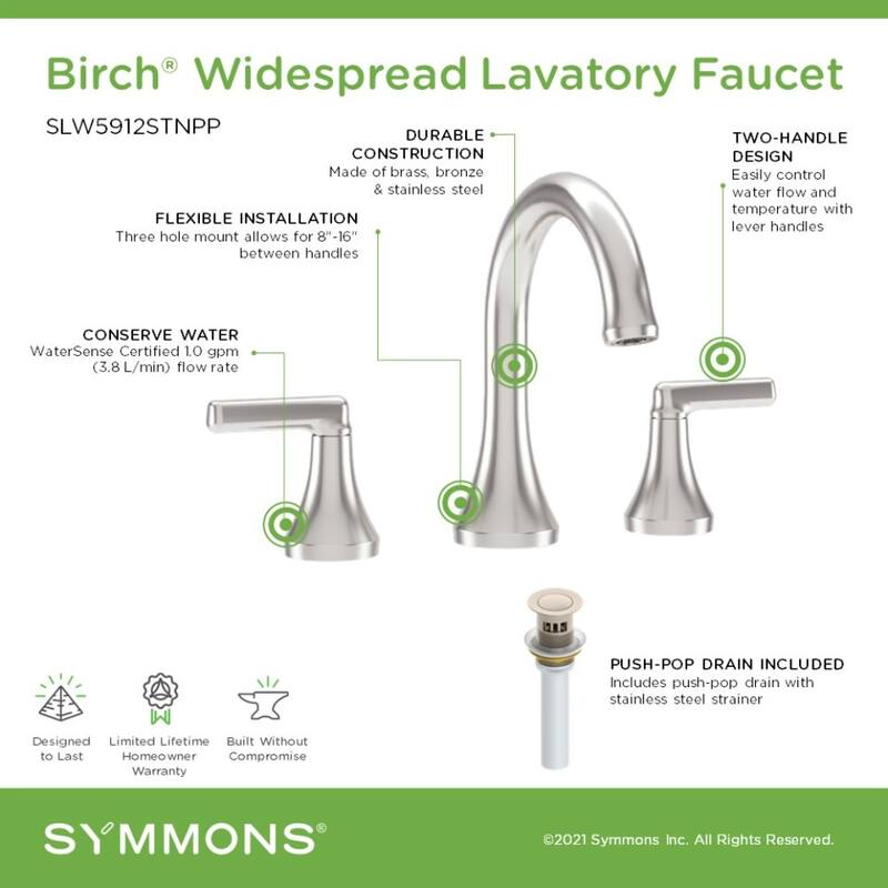 Symmons SLW5912PP Birch 1.0 GPM Vessel Widespread Bathroom Faucet