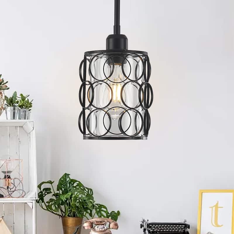 1 - Lightweight hanging pendant light with glass shade, E26 head for kitchen island, room (set of 2)