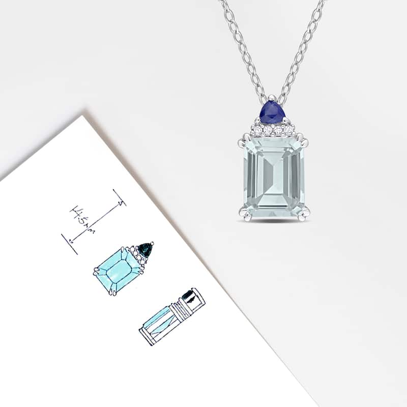 Miadora 2ct TGW Aquamarine Blue Sapphire Diamond Accent Necklace Sterling Silver