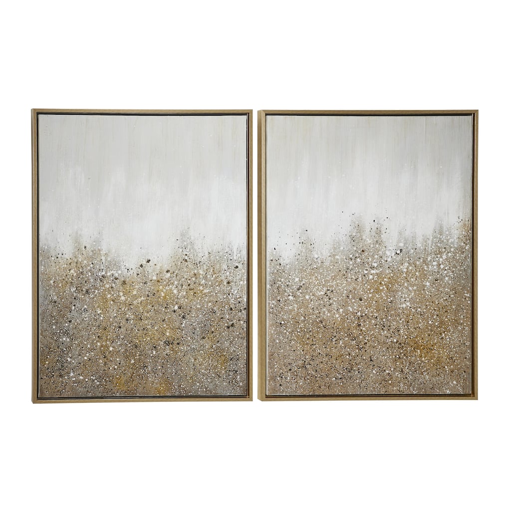 Canvas Abstract Textured Splatter Living Room Framed Wall Art with Glitter Flakes - Set of 2 Gold - CosmoLiving by Cosmopolitan