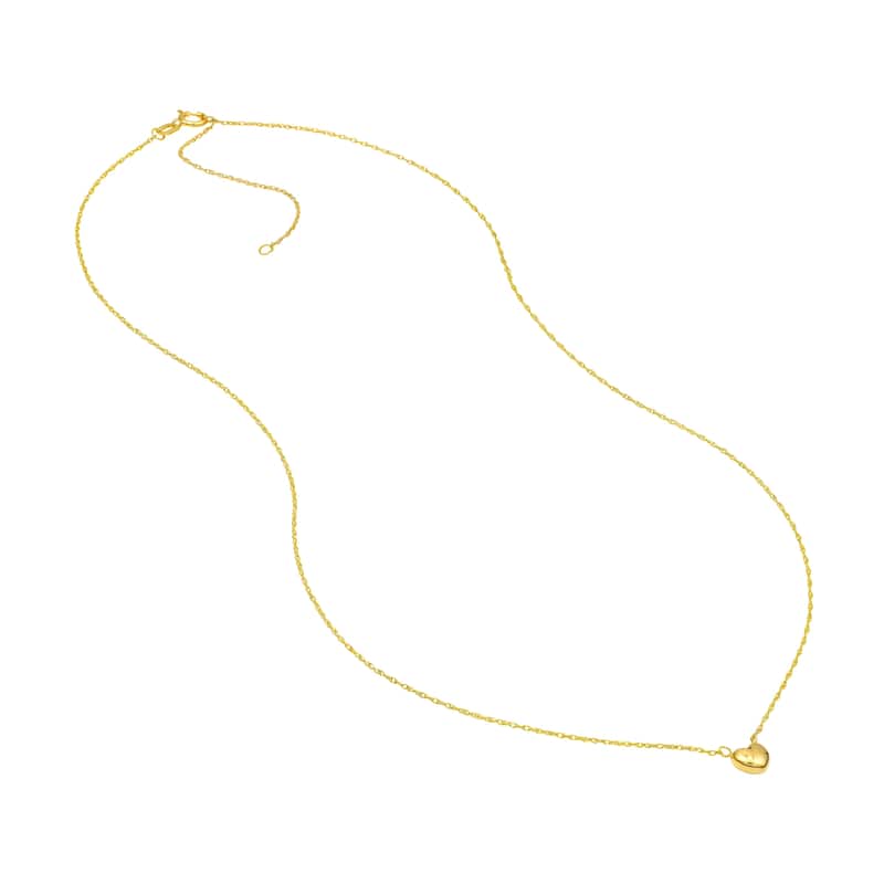Curata 14k Yellow Gold 18' Small Puffed Heart Attached Necklace