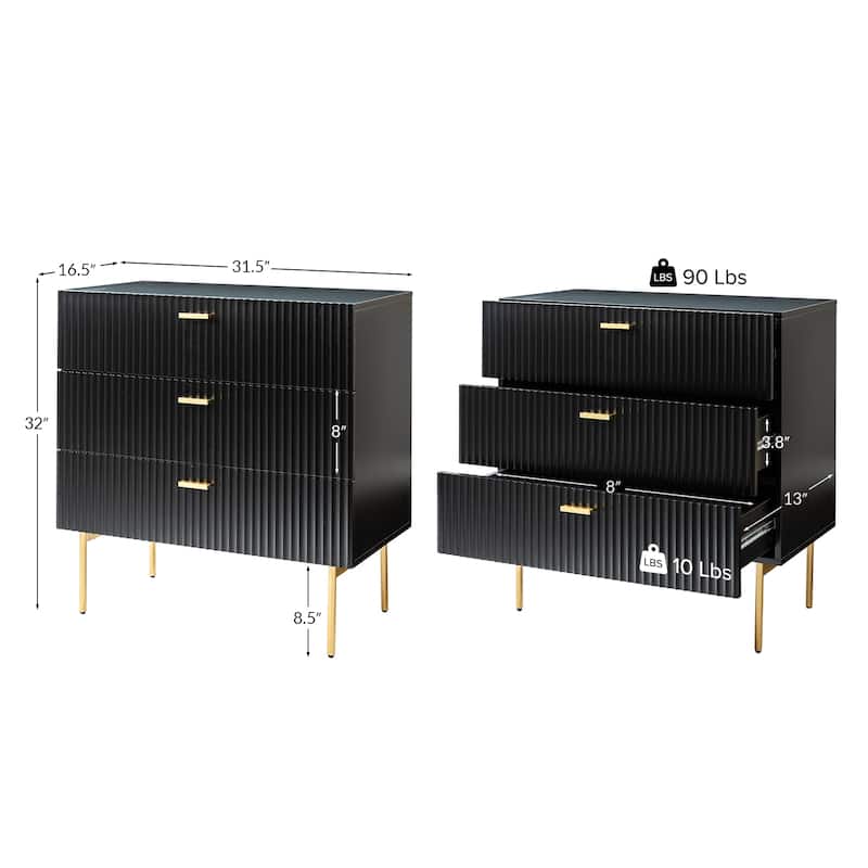 Gilb Modern 3-Drawer Dresser Nightstand with Metal Legs Set of 2 by HULALA HOME