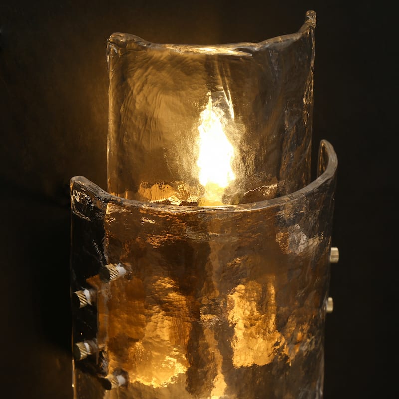 Modern 2-Light Gold Wall Sconces Textured Glass Bathroom Vanity Lights - L14.2" x W6.3"
