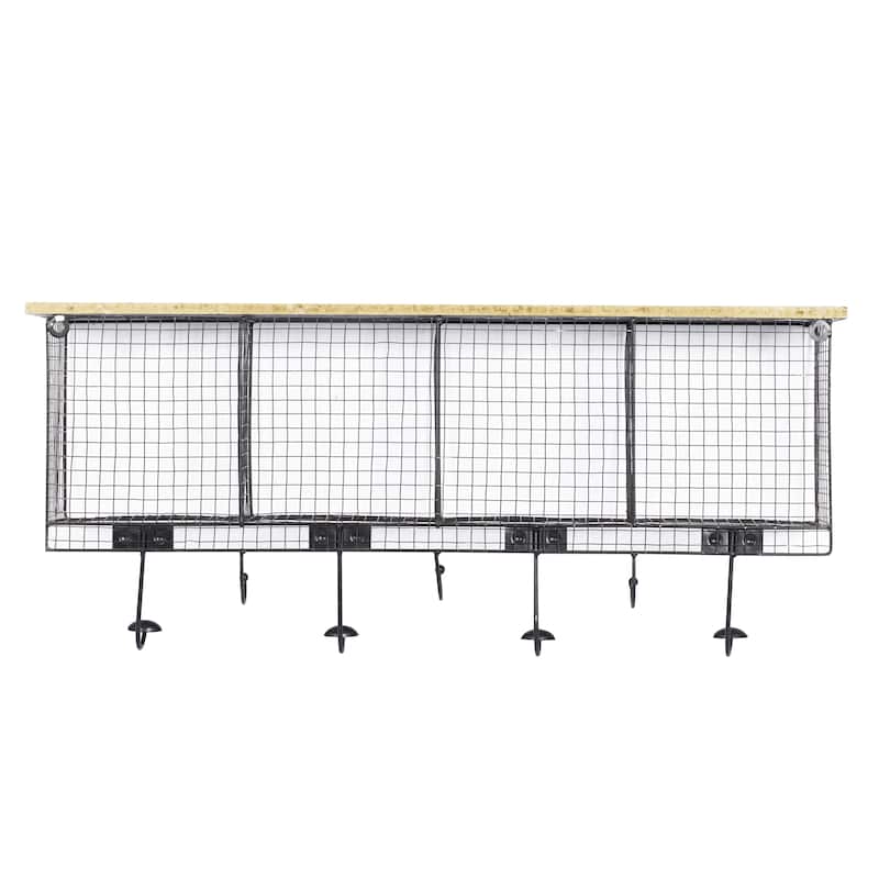 Metal 4 Cubbies and 1 Shelf Wall Hook with 7 Hangers - Black - Roche River Decor - 6"W x 32"L x 14"H