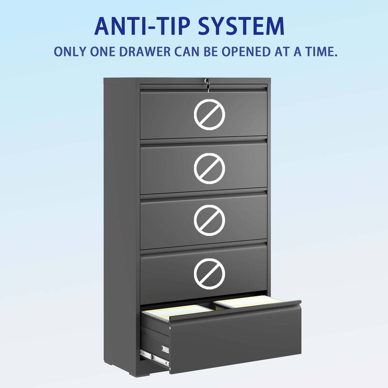 5 Drawer Metal Lateral File Cabinet with Lock for Legal/Letter/A4/F4