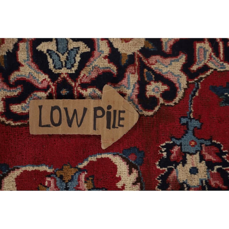 Traditional Red Mashad Persian Vintage Rug Hand-Knotted Wool Carpet - 6'7"x 10'0"