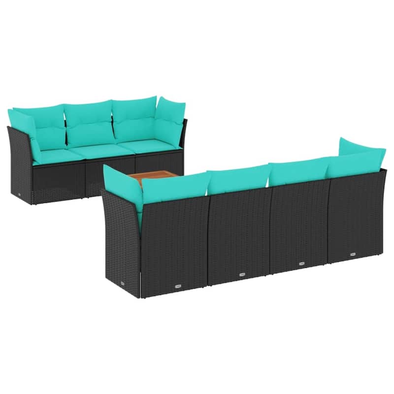 vidaXL 8 Piece Patio Sofa Set with Cushions Black Poly Rattan