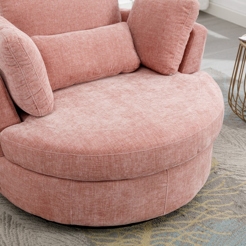 Swivel Accent Barrel Chair and Half Swivel Sofa With 3 Pillows 360 Degree Swivel Round Sofa