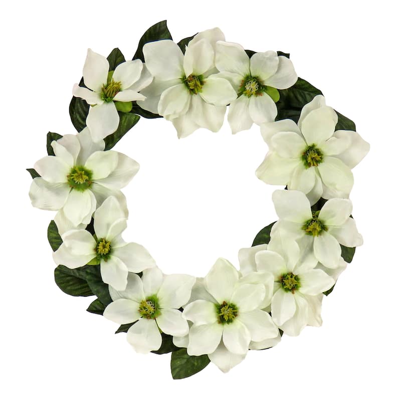 National Tree Company 24 inch Artificial Spring Wreath with Magnolia Flowers, Realistic Floral Decoration for Front Door - 24 in