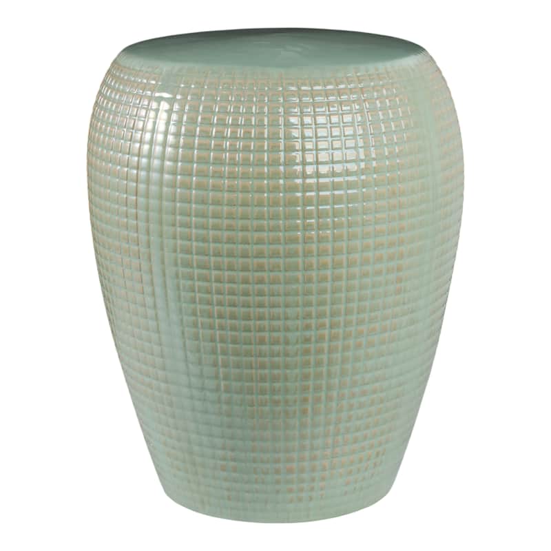 Ceramic Garden Stool Raised-Grid Texture for Home Use - 19" Green
