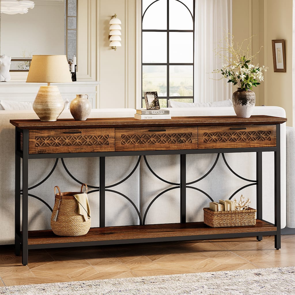 70.9-inch Wooden Sofa/ Console Table with Drawers for Entryway - 11.8" W x 70.8" L x 35.4" H