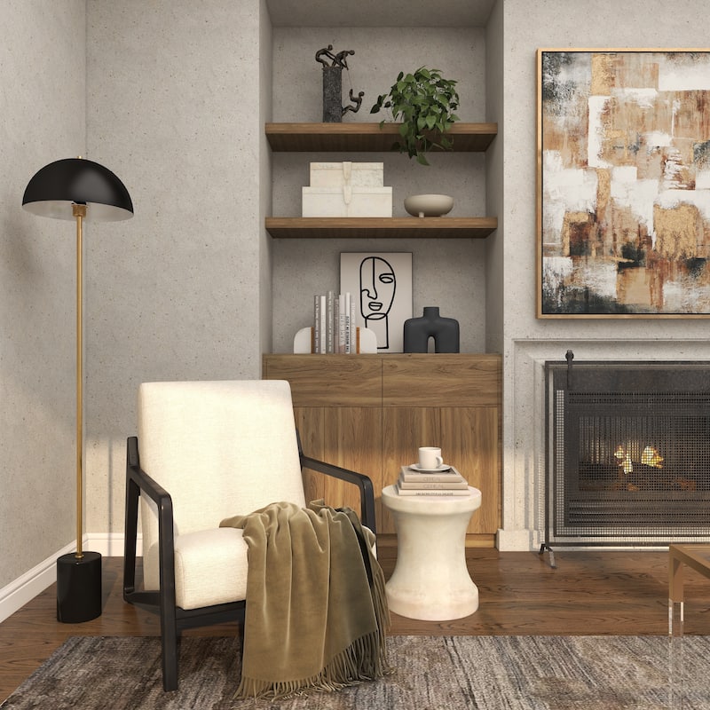 Metal Umbrella Style Floor Lamp with Black Marble Base - Black - Roche River Decor
