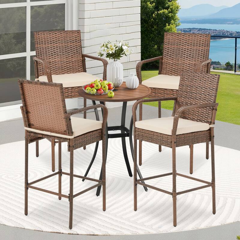 AVAWING All-Weather Wicker Bar Stools - Cushioned, Ergonomic, for Patio & Poolside - Black/Brown/Grey