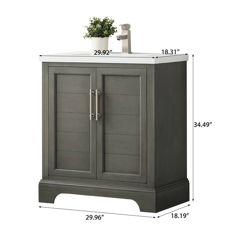 Vanity Art 30" Single Sink Bathroom Vanity with Ceramic Sink & Top