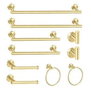 6-Piece Brushed Gold Bathroom Hardware Set - Stainless Steel Towel Bars, Ring, Toilet Paper Holder & Hooks, Wall Mounted