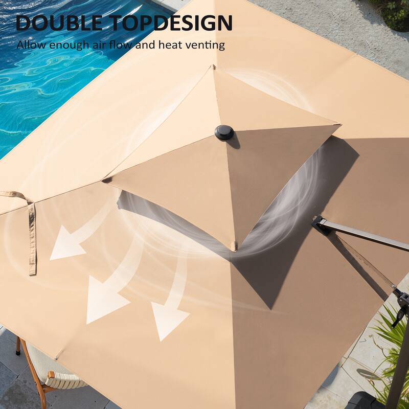 Pellebant 9X11 FT Double Top Patio Cantilever Umbrella, Base Not Included