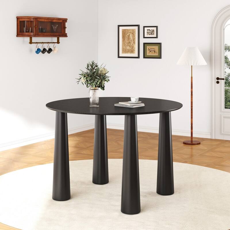 45" Round Dining Table Kitchen Table for 4 with Arc-Shaped Edge Top and 4 Tapered Legs for Living Room Dining Room Coffee Office - Black