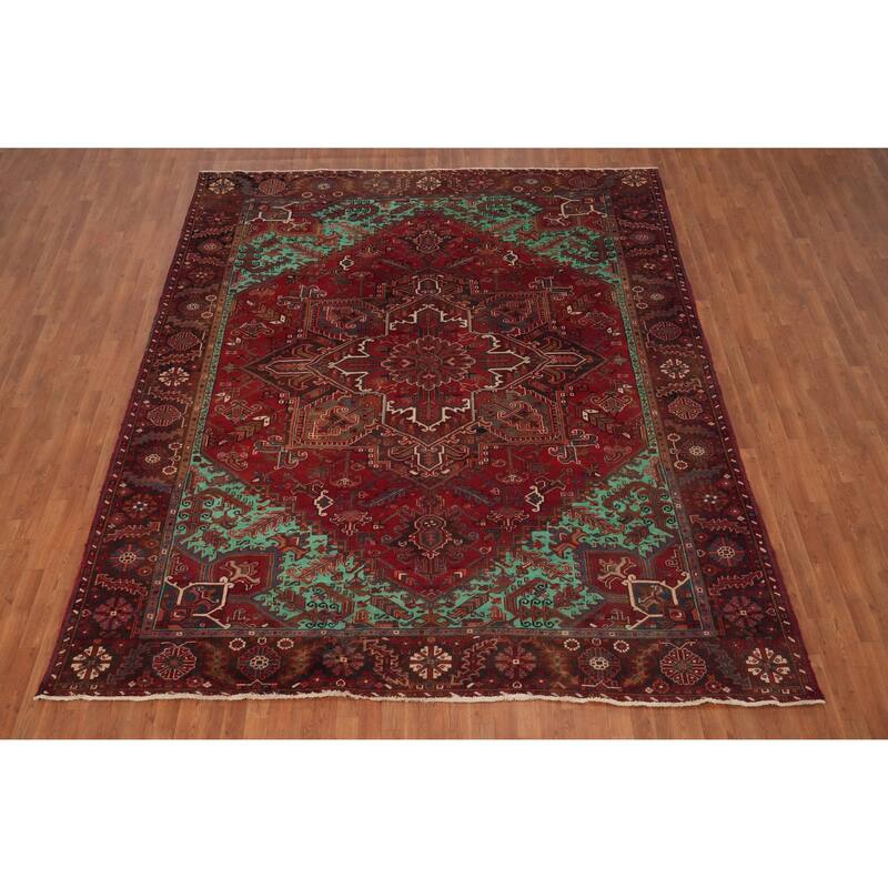Hand Knotted Oriental 100% Wool Carpet Traditional Medallion Red Heriz Area Rug - 11' 1'' X 9' 6''