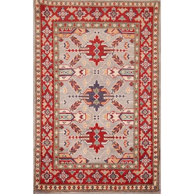 Beige Geometric Kazak Foyer Rug Handmade Wool Carpet - 2'9" x 4'2"