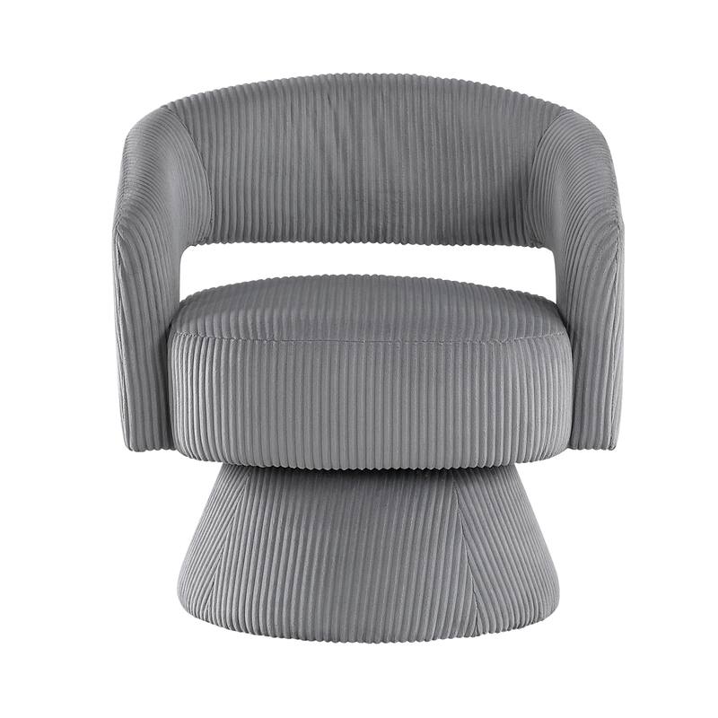 Rayne Swivel Accent Chair, Dark Gray Corduroy, Round Metal Swivel Base