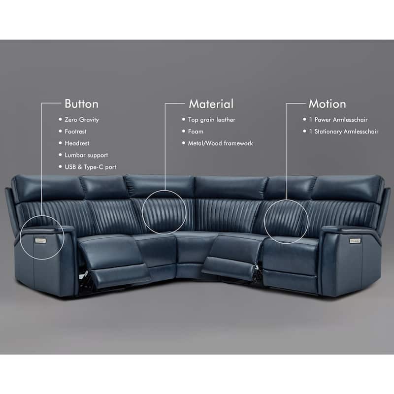 105" W Genuine Leather Power Reclining Sectional and Recliner Sofa Set with USB&USB-C Port, 1 Power Armlesschair