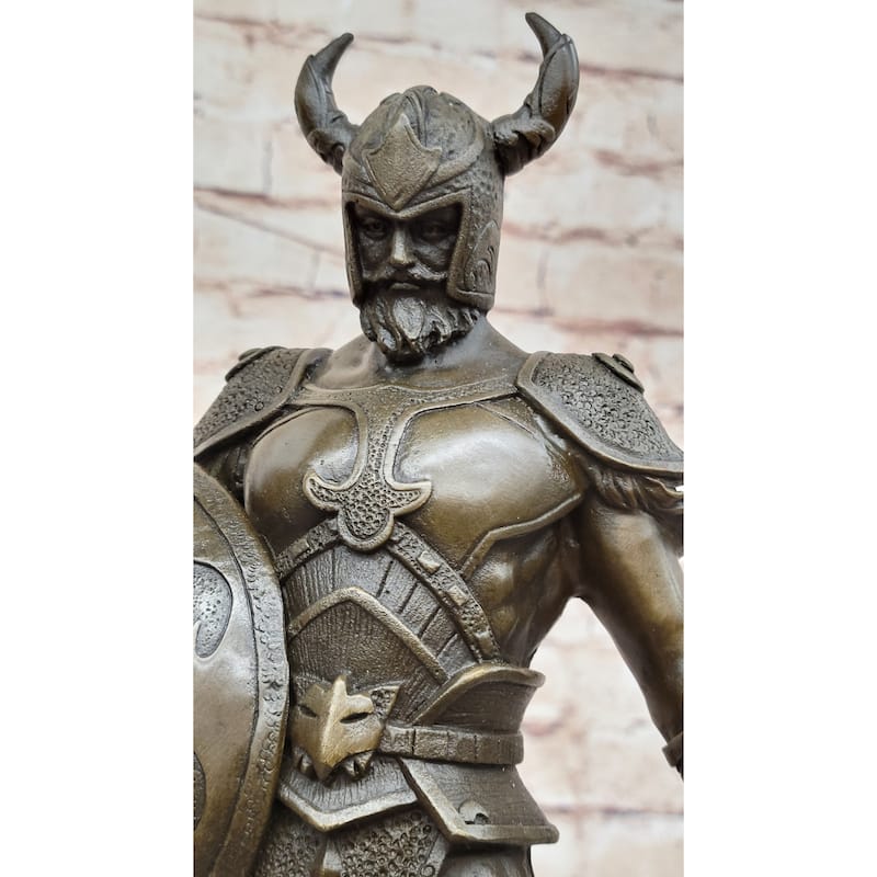 Fantasy Viking Warrior W/ Horned Helmet - Bronze Sculpture Statue Original Art By Kamiko