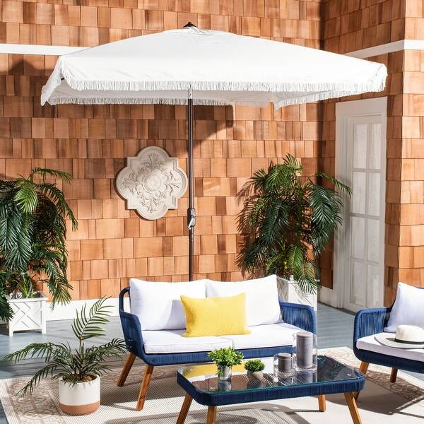 Shop Black Friday Deals On Safavieh Outdoor Living Milan Fringe 7 5 Ft Square Crank Umbrella Base Not Included On Sale Overstock 29848216 White