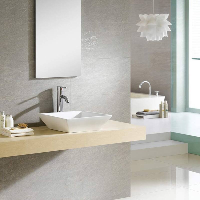 Fine Fixtures Square Vitreous-China White Bathroom Vessel Sink