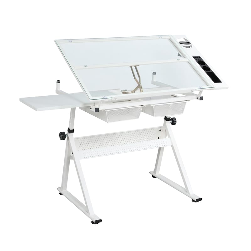Adjustable Drafting Drawing Table Student Desks Writing Desks Art Desk Drafting Desk Hutch Desk with Stool and 3 Drawers