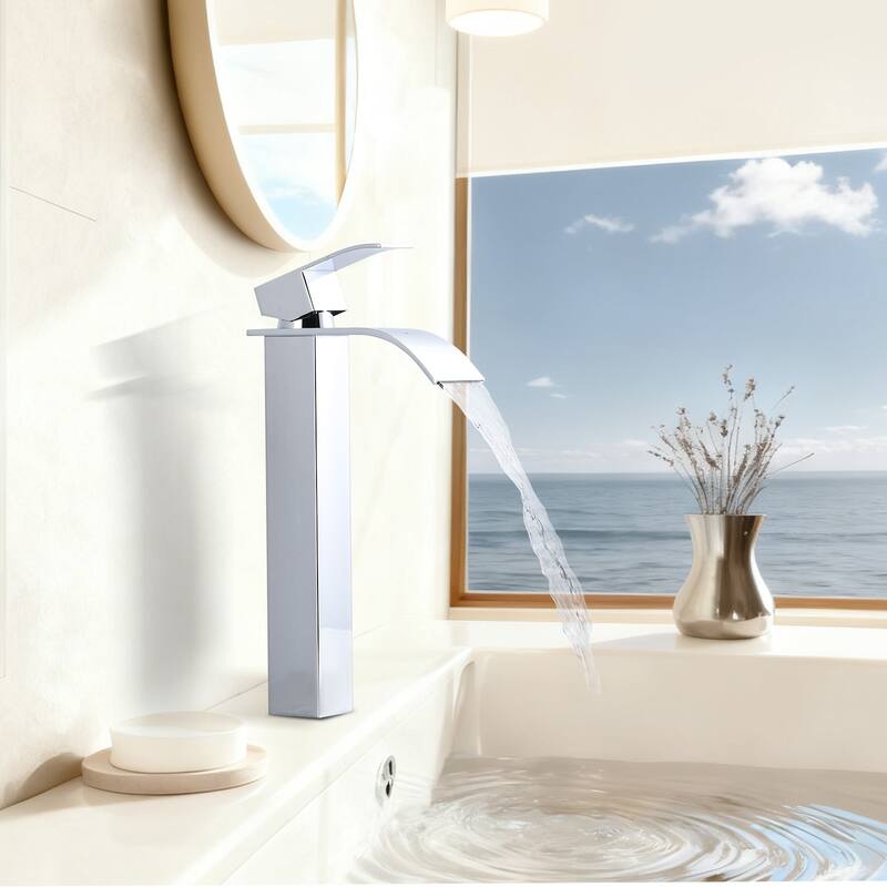 WOWOW Single Handle Single Hole Waterfall Bathroom Vessel Faucet