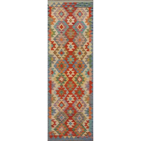 Reversible Kilim Runner Rug Hand-woven Wool Carpet - 2'9" x 9'6"