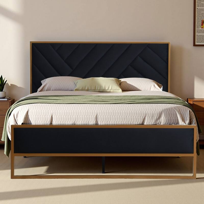 Velvet Platform Bed - Black - Full
