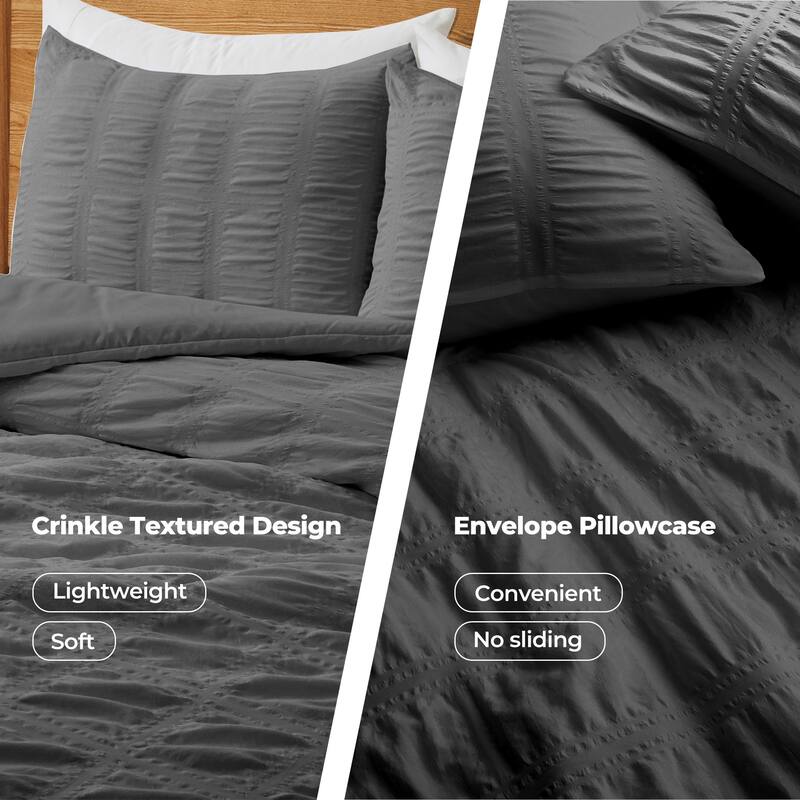 3-Piece Seersucker Bubble Ruffled Chic Comforter Set