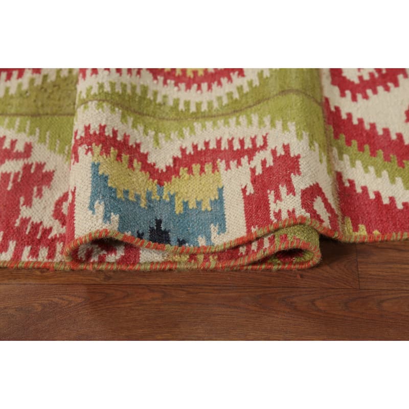 All-Over Kilim Oriental Area Rug Hand-Woven Wool Carpet - 8'2"x 10'10"